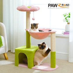 Árbol para gatos con flores, hamaca grande y postes de sisal interior