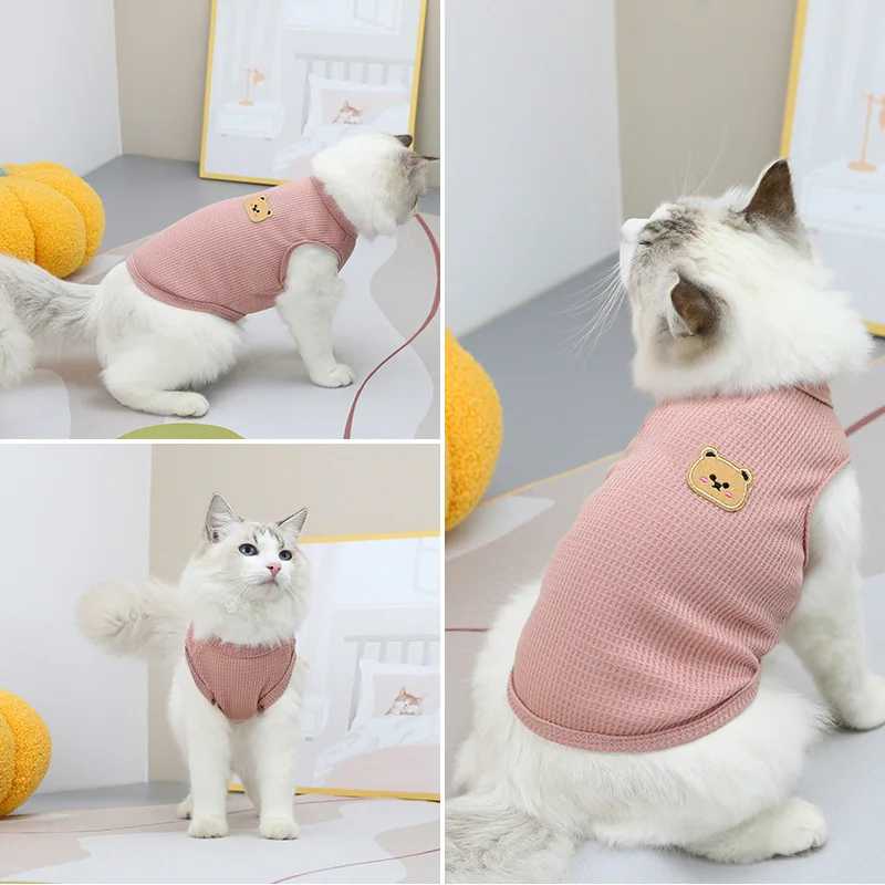 Ropa para Gato, chaleco con estampado de oso, camiseta sin mangas con cuello redondo para cachorros y gatitos, ropa informal para primavera y verano para perros pequeños y medianos - imagen 3