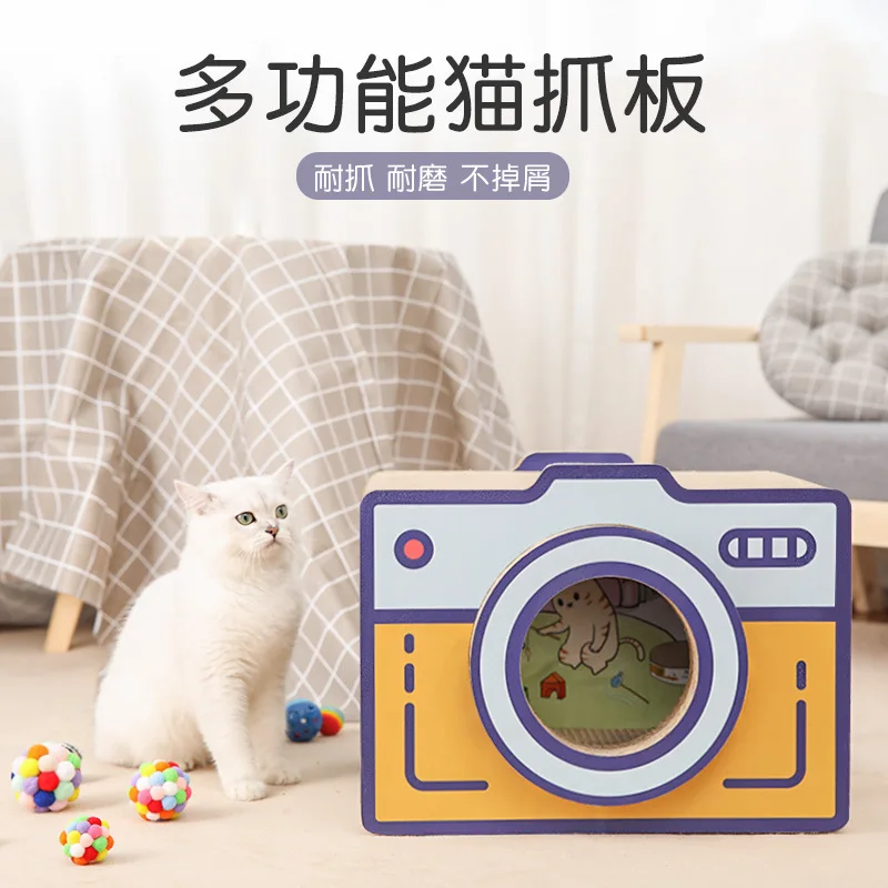 Rascador para gatos forma cámara – Cama resistente y casa interior - imagen 2
