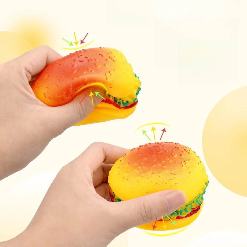 Juguete chirriante para perros con hamburguesa, juguete para masticar para limpieza de dientes y cuidado molar, juguetes interactivos para morder mascotas para perros - imagen 3
