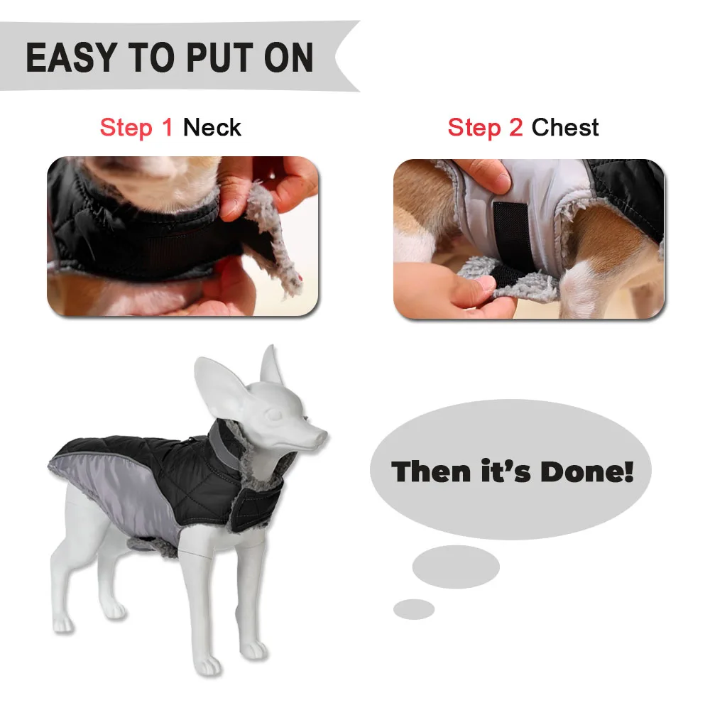 Ropa cálida de invierno para perros, chaqueta a prueba de viento de cuello alto para perros pequeños y grandes, chaleco reflectante impermeable para mascotas, abrigo, monos de Pug - imagen 4