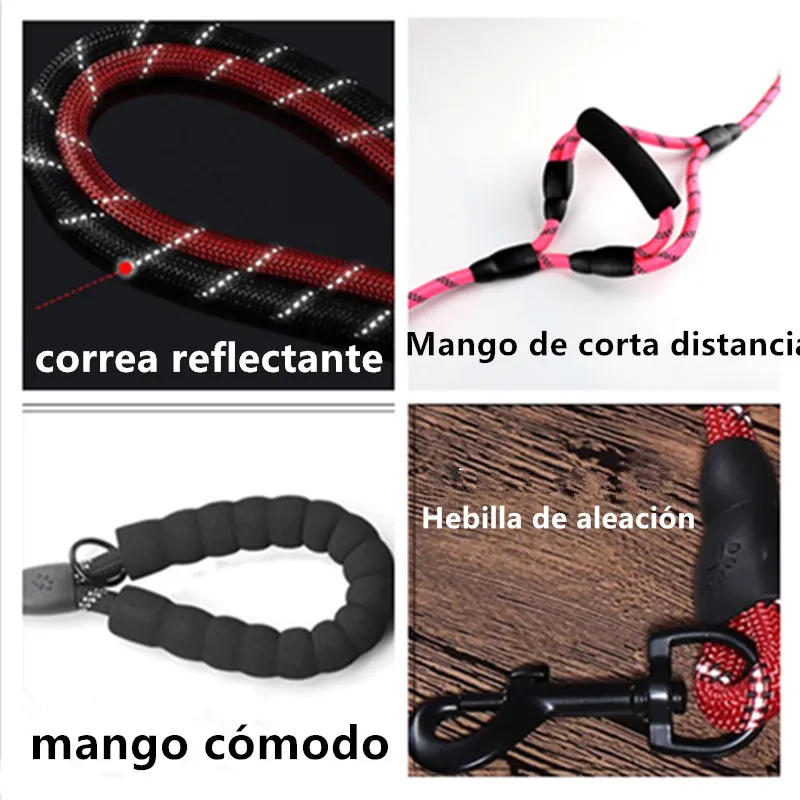 Correa reflectante para perros grandes, correa de nailon suave para caminar, producto para mascotas, doble correa para entrenamiento de perros al aire libre - imagen 4