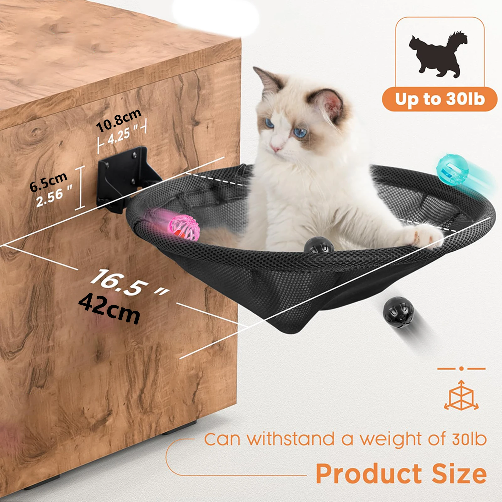 Hamaca para gatos, cama montada en la pared, plegable, estable, 42cm, camas para gatos, estante de pared transpirable para gatos para dormir, jugar, accesorios de escalada - imagen 2