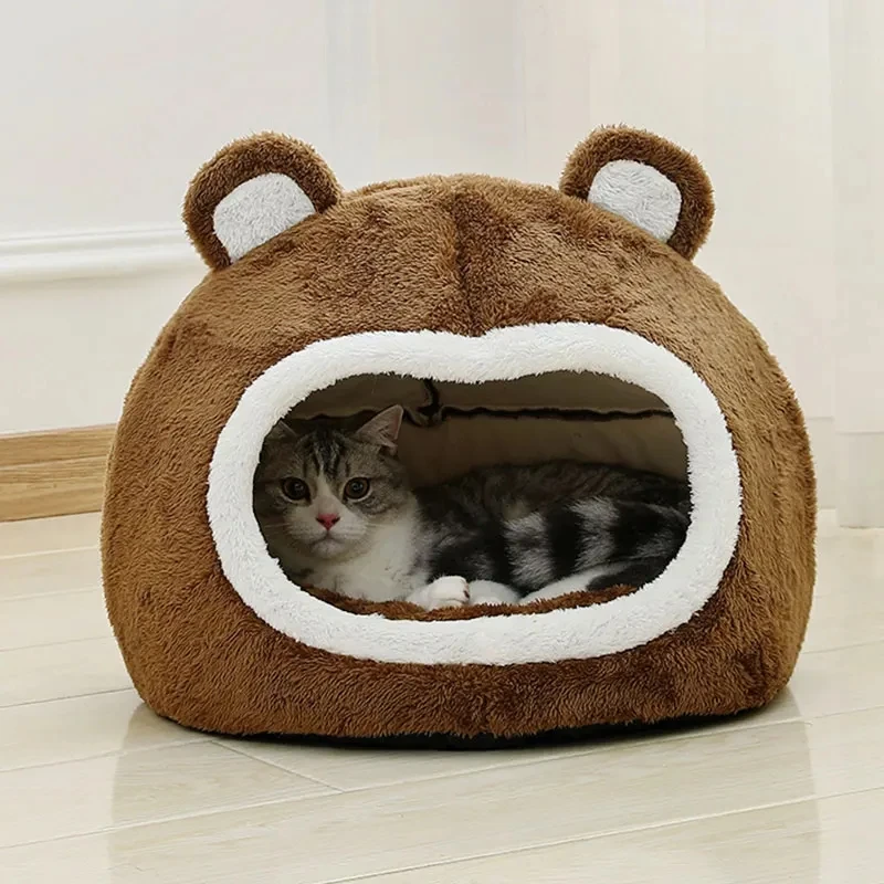 Cama de invierno para gatos, casa cálida para mascotas, tumbona suave y larga de felpa para gatitos, cojín, tienda para perros pequeños, camas cueva para acogedoras, suministros de alfombrilla para casa de gato - imagen 2