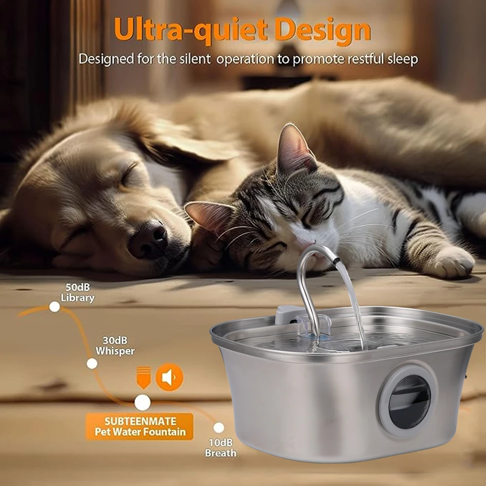 Fuente de agua para gatos, fuente de agua automática de acero inoxidable para mascotas, dispensador de agua para perros con ventana de nivel de agua de 3,2 L para gatos - imagen 4