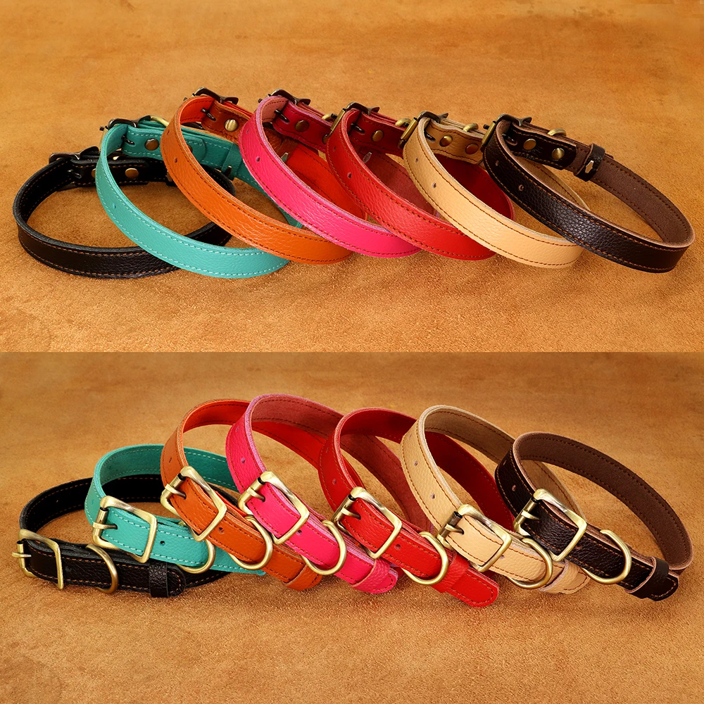 Collar ajustable de cuero genuino para perros pequeños y medianos, collares de cuero suave para cachorros y gatitos para Chihuahua, Bulldog Francés - imagen 5