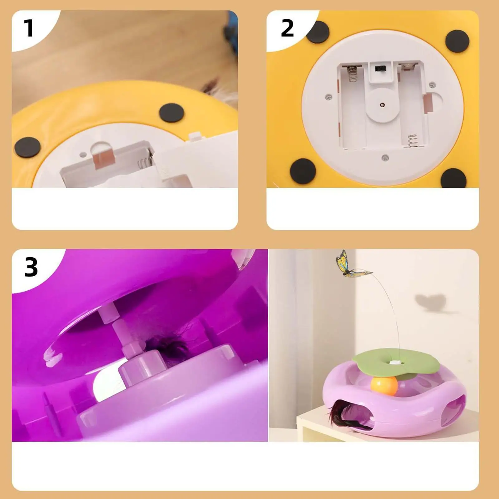 Suministros de ejercicio interactivos para gatos, mariposa eléctrica ligera portátil con pluma para gatos de interior - imagen 5