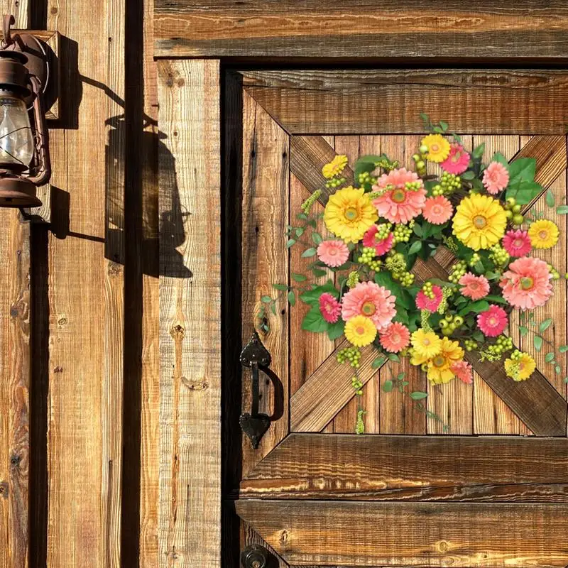 Corona de girasol amarilla para puerta delantera, decoración de primavera para porche, 15 pulgadas - imagen 4