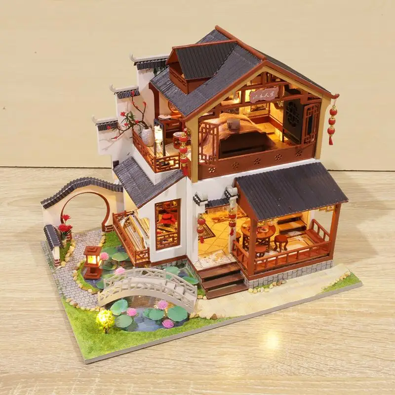 Kit de casa en miniatura para niños y adultos, modelo de patio chino con LED a escala 1:24, juguete de habitación DIY, regalo de cumpleaños y Navidad perfecto - imagen 5
