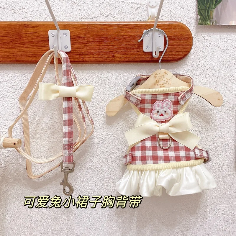 Oso de peluche para mascotas, falda a cuadros, correa para el pecho, ropa para perros, cuerda de tracción para caminar, arnés para gatos, Collar para gatitos, accesorios para gatos - imagen 2