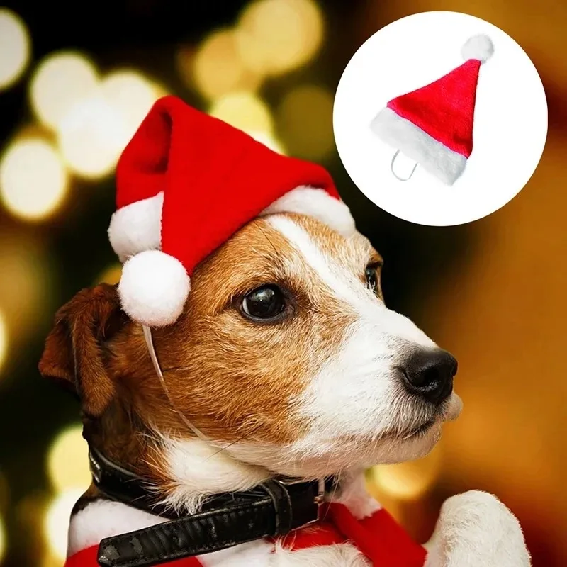 Sombrero de Papá Noel para mascotas, sombrero de Navidad para perros, gatos, cachorros pequeños, adornos de disfraces de vacaciones, accesorios de Cosplay, gorras, suministros para fiestas de Navidad para mascotas