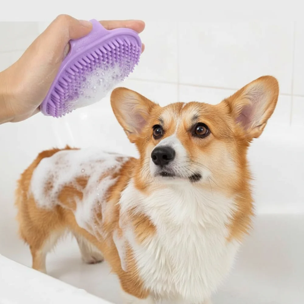 Cepillo de baño ajustable para mascotas TPR: herramienta de masaje y deshedding engrosada para perros y gatos: aseo húmedo/seco con banda elástica - imagen 4