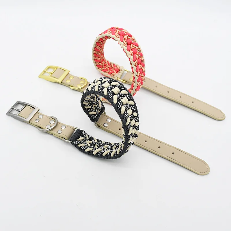 Collar trenzado duradero para mascotas con hebilla de Metal, correa tejida de cuero suave para mascotas, Collar de cuerda tejida para mascotas, collares clásicos para cachorros - imagen 3