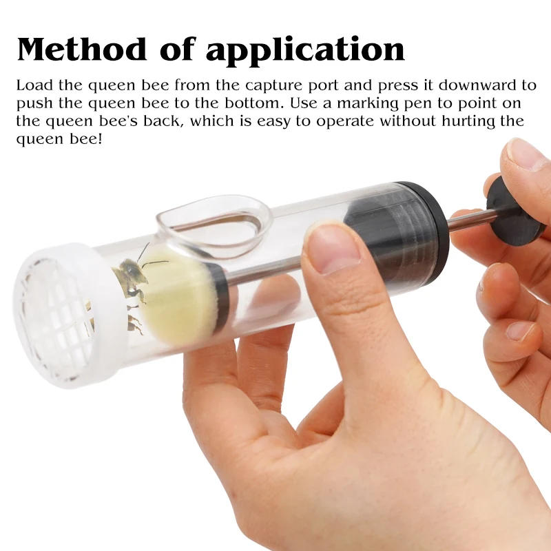 Botella marcadora de jaula con marca de abeja, recogedor portátil de abeja con pronunciación, suministros de apicultura, 1 ud. - imagen 4