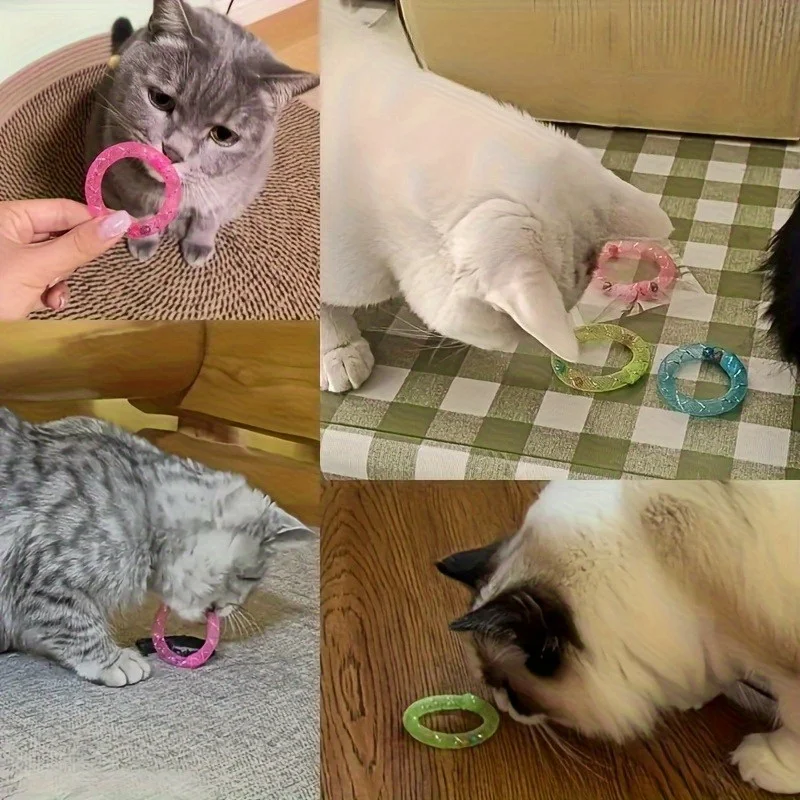 1 Uds. Juguetes divertidos para gatos manguera para gatos en forma de Donut dulce con sonido de campana que rebota juguete para gatos de primavera - imagen 3