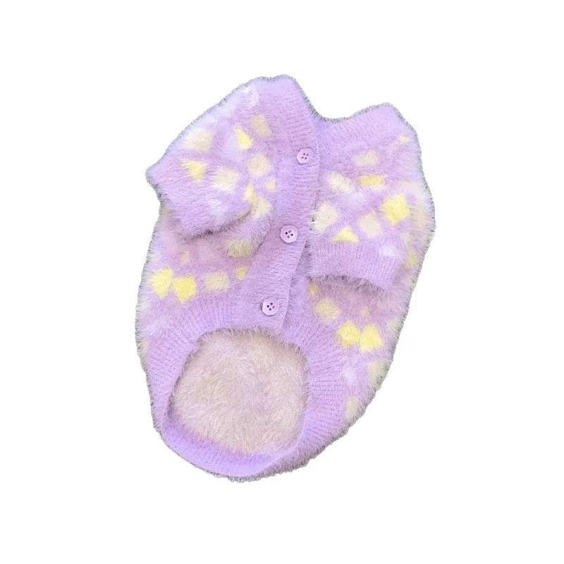 Suéter de punto a cuadros para perros, suéter de felpa de peluche, abrigo Schnauzer para gatos, ropa para cachorros pequeños, Otoño/Invierno - imagen 5