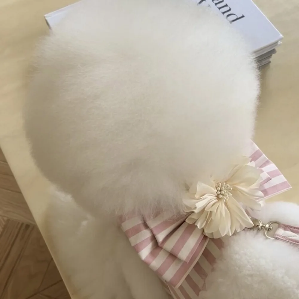 Conjunto de arnés y correa para el pecho y la espalda para perro, cuerda de remolque para salir de peluche, maltés, Yorkshire, flor a rayas, transpirable - imagen 5