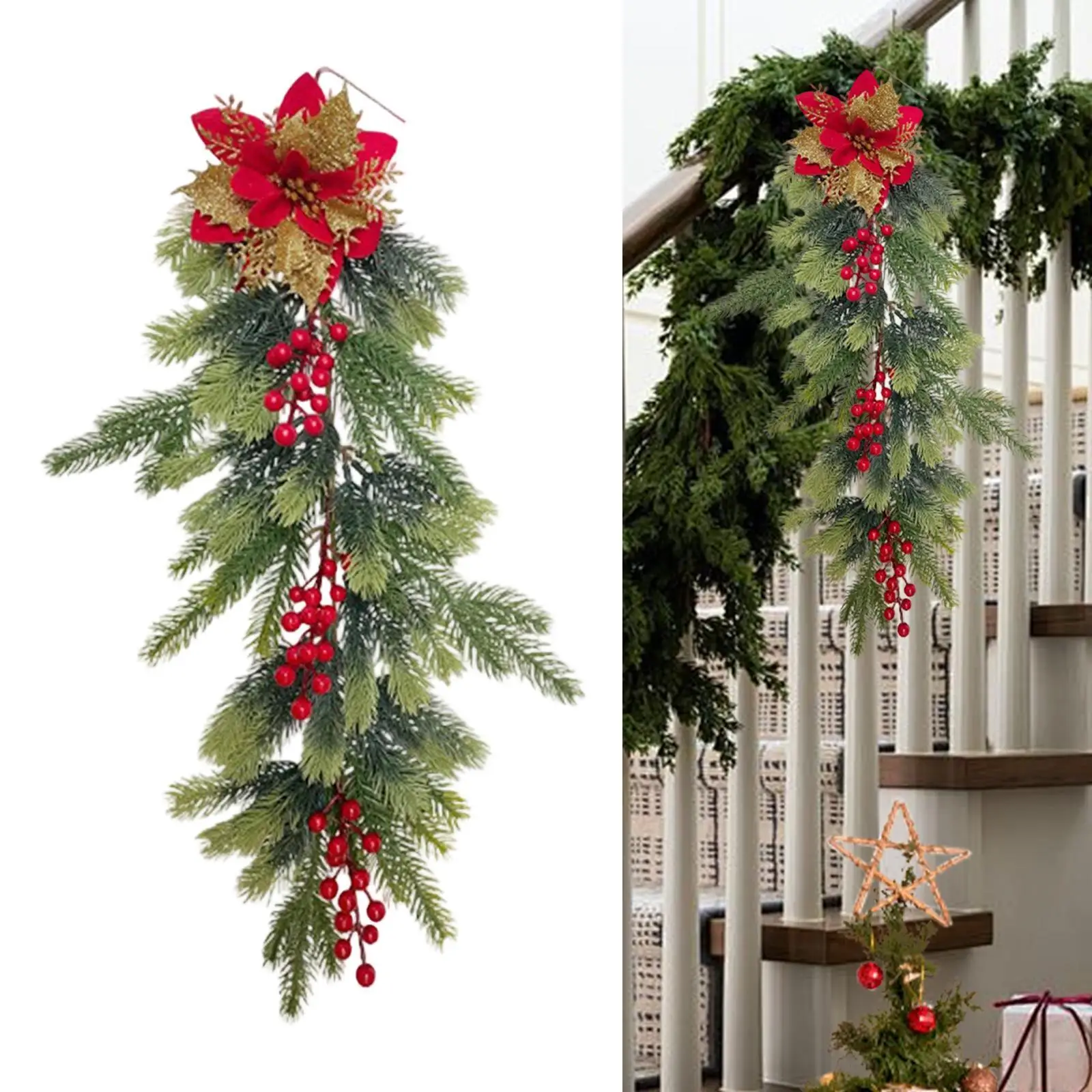 Guirnalda colgante de botín de lágrima de Navidad Artificial, adorno de 68cm, decoración de escalera para chimenea, mantillo, escaleras de Festival - imagen 4
