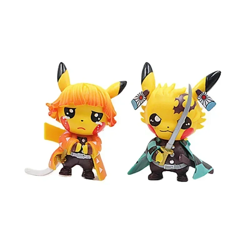 4 Uds Anime Pikachu Go figuras Pikachu Cosplay Demon Slayer Tanjirou Nezuko Zenitsu Inosuke colección de PVC niños juguete para regalo de cumpleaños - imagen 5