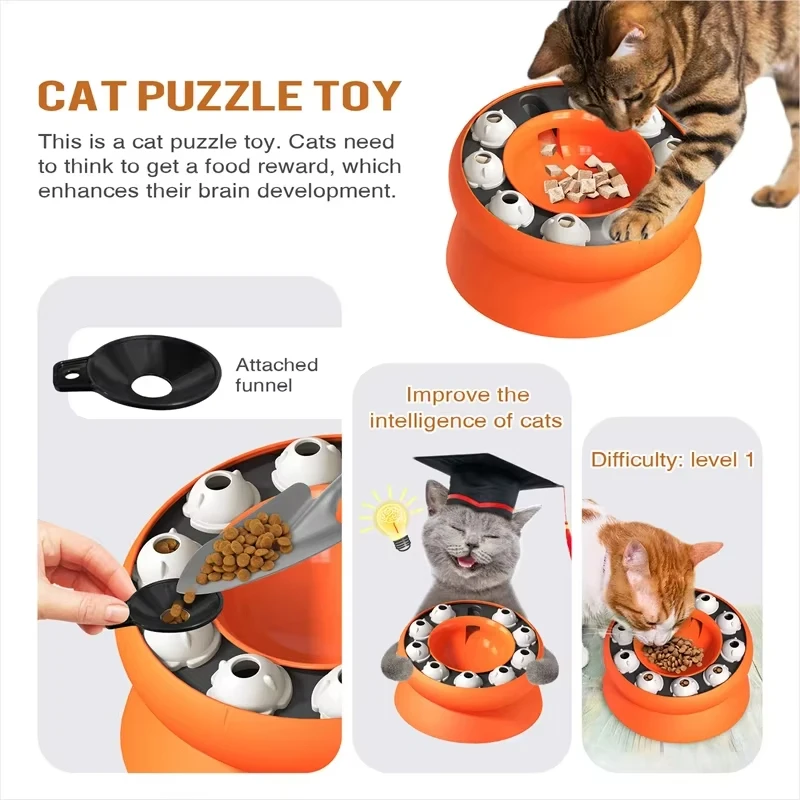 Cuenco para gatos, juguete rompecabezas, alimentador lento, diseño inclinado, comida saludable para mascotas, plato para proteger el cuello, cuencos de alimentación interactivos multifunción - imagen 4