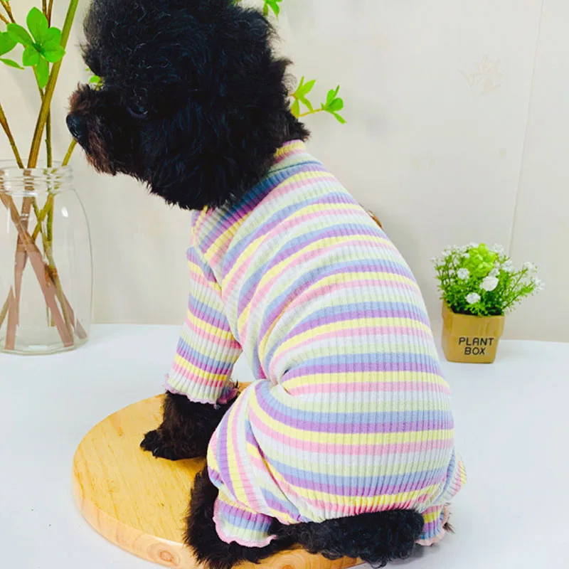 Ropa a rayas para perros, disfraz de algodón, mono, Pijamas, mono para perros pequeños, perro salchicha, Chiwawa, Onesie, Pijamas, monos XS - imagen 3