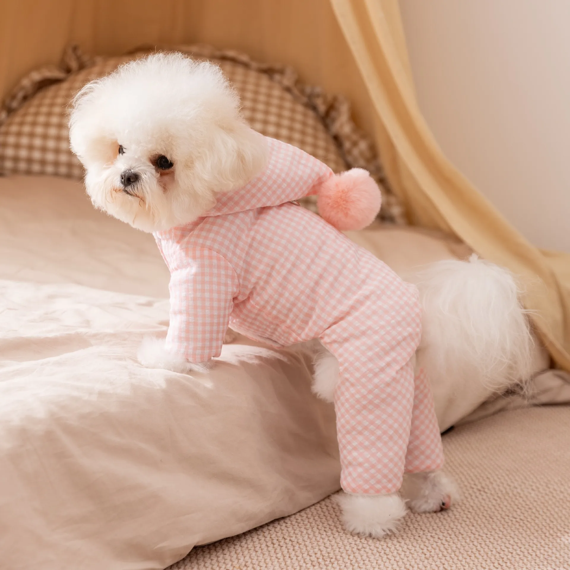Mono de cuatro patas para otoño e invierno para mascotas - Abrigo peludo |   Pijamas navideños para perros y cachorros pequeños - imagen 3