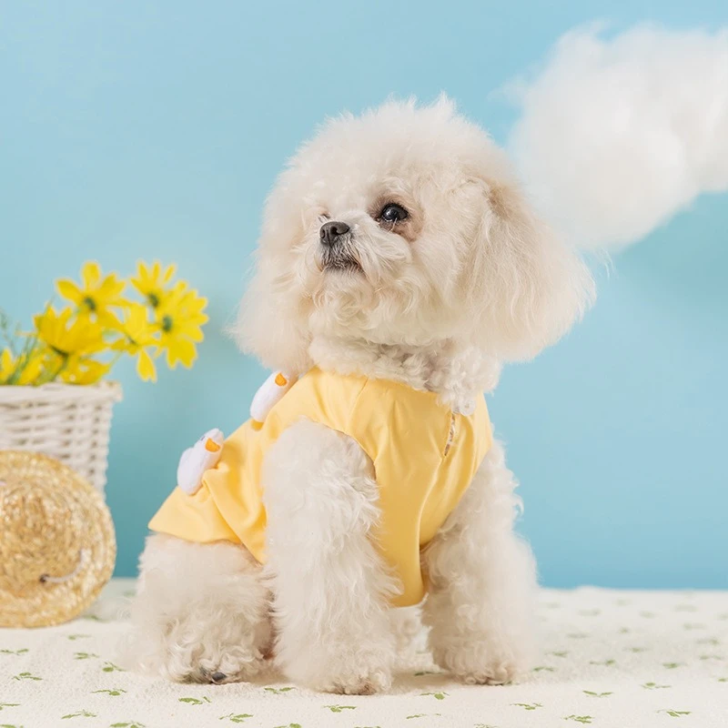 Lindo pato amarillo mascota perro chaleco Unisex verano ligero Bulldog Francés camiseta para gatos algodón suave verano ropa para cachorros pequeños - imagen 4