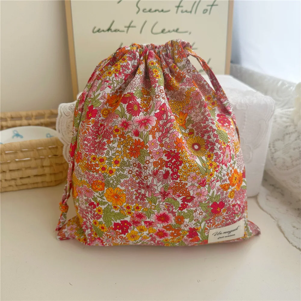 Bolsa de maquillaje de algodón organizadora portátil, ropa interior de viaje, bolsas con cordón, bolsas para mamá con estampado de flores, bolsas de cosméticos - imagen 4