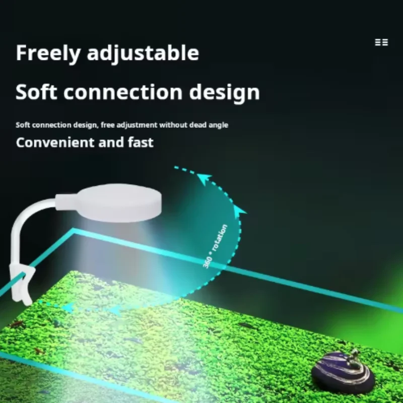 Luz LED para acuario con adaptador, luz con clip para pecera, espectro completo pequeño, luz USB, 360 °   Iluminación de rotación - imagen 4