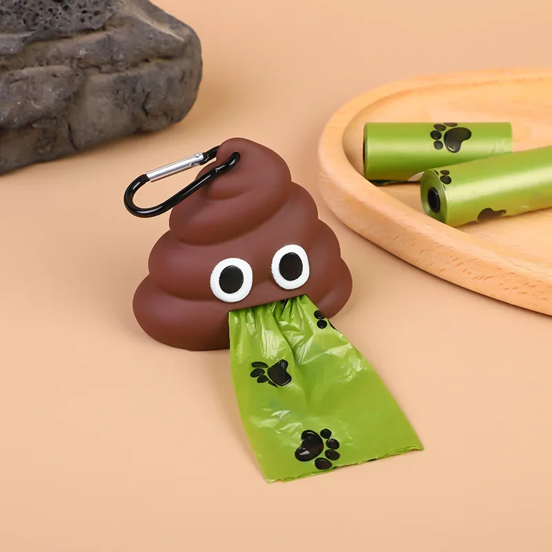 Dispensador creativo de bolsas de basura para excrementos de mascotas en forma de caca, bolsa portátil para contenedor de mascotas con Clip, correa para perros, caminar y viajar al aire libre - imagen 3