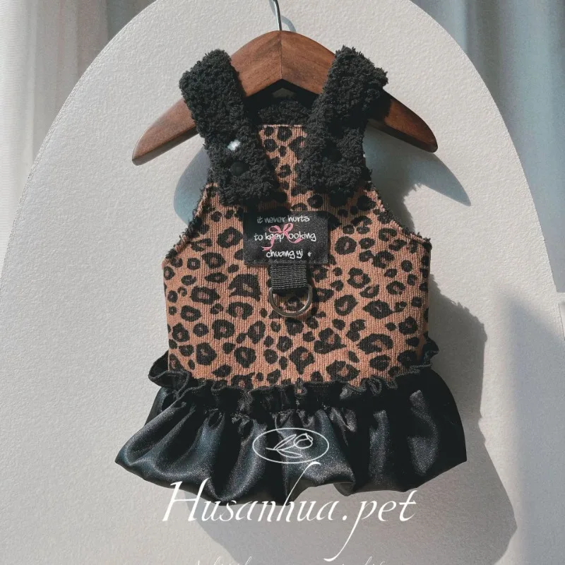 Vestido de princesa para mascotas de invierno, abrigo cálido elegante de lujo para perros pequeños, ropa para gatos, vestido de fiesta para perros con lazo de leopardo colarful - imagen 2