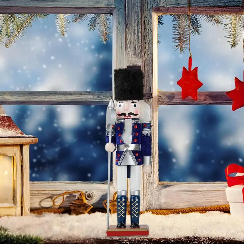 Cascanueces navideño, adornos navideños de colores brillantes, Cascanueces con Base cuadrada, 12 pulgadas, adornos de madera, soldado rey - imagen 5