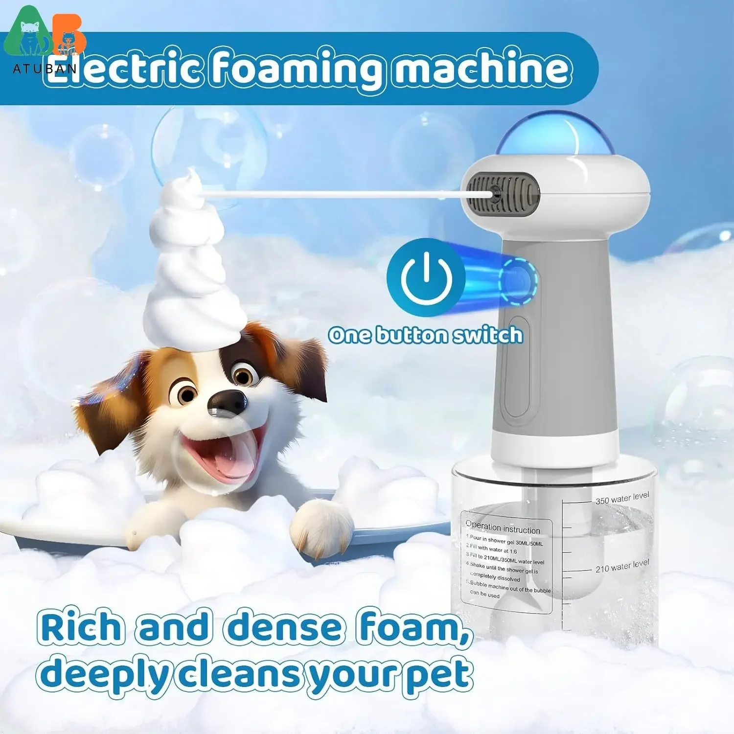 Dispensador eléctrico de champú espumoso, pulverizador de burbujas de jabón para perros IPX7, suministros de baño para perros, dispensador automático de jabón con carga magnética - imagen 3