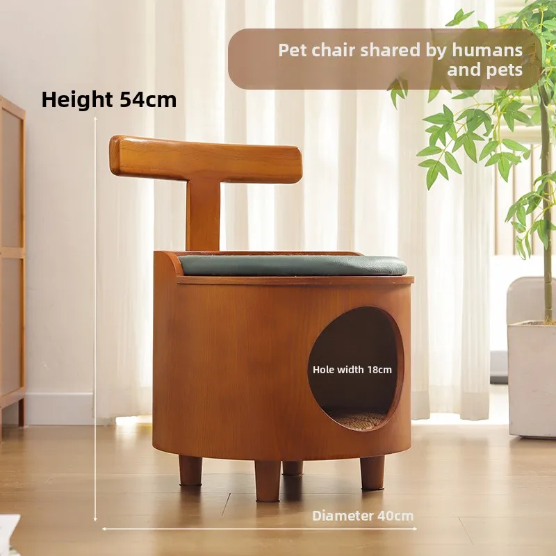 Cama cerrada para gatos con escalón de madera – Acceso fácil - imagen 2
