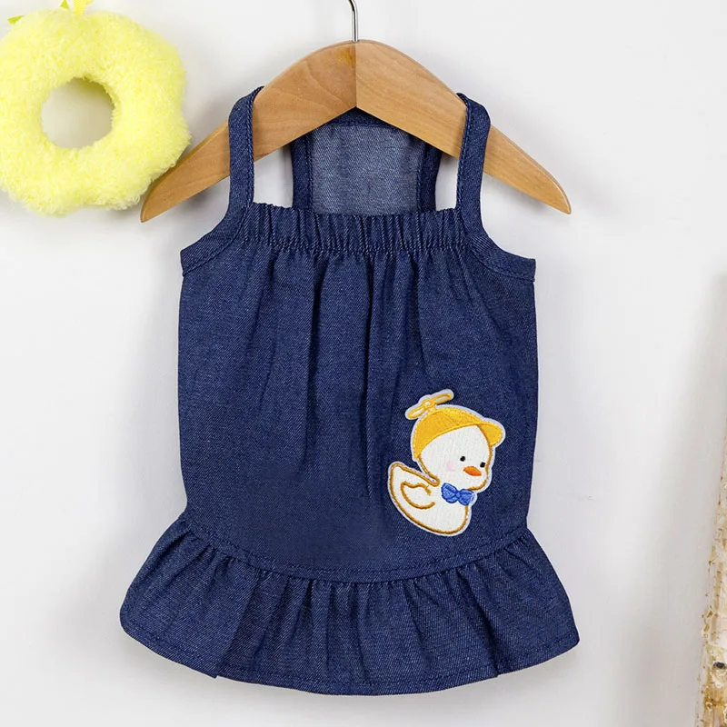 Ropa encantadora para cachorros con tirantes, vestido vaquero azul de verano para perros, falda con capucha y tirantes para niñas, ropa para perros pequeños y medianos, Chihuahua Pug - imagen 3