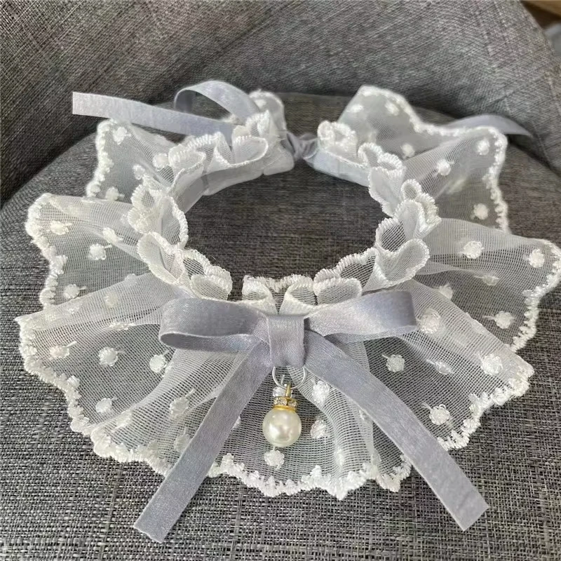 Collar con lazo de encaje blanco, baberos con pajarita, bordado de malla, collar para perros y gatos, correa para el cuello para perros pequeños y medianos, pañuelos, XL - imagen 2