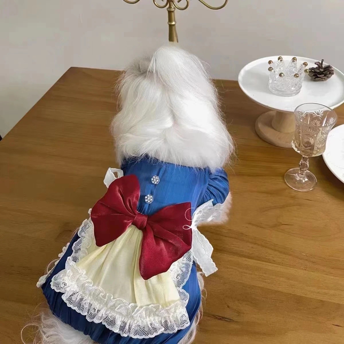 Vestido con lazo grande para mascotas, ropa para perros y gatos, vestido de princesa para mascotas, oso de peluche, ropa para cachorros pequeños de primavera y verano para perros pequeños - imagen 2