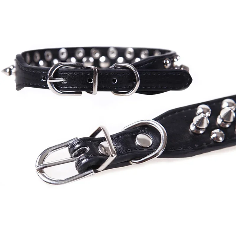 Collar de perro de PU con remaches de punta Punk, Gargantilla ajustable antimordida para mascotas para perros pequeños, medianos y grandes, Bull Terrier, Doberman Pinscher - imagen 5