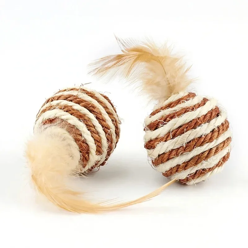 5 uds lindo Sisal pluma gato bola juguete marrón cuerda de cáñamo bola juguetes para mascotas - imagen 2