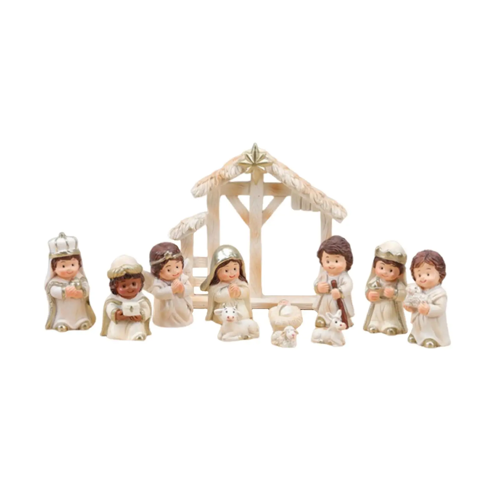 Figuras de Natividad navideña, estatuas de la Sagrada Familia, adorno de mesa detallado, adornos navideños para mesas, chimenea, 12 Uds. - imagen 3