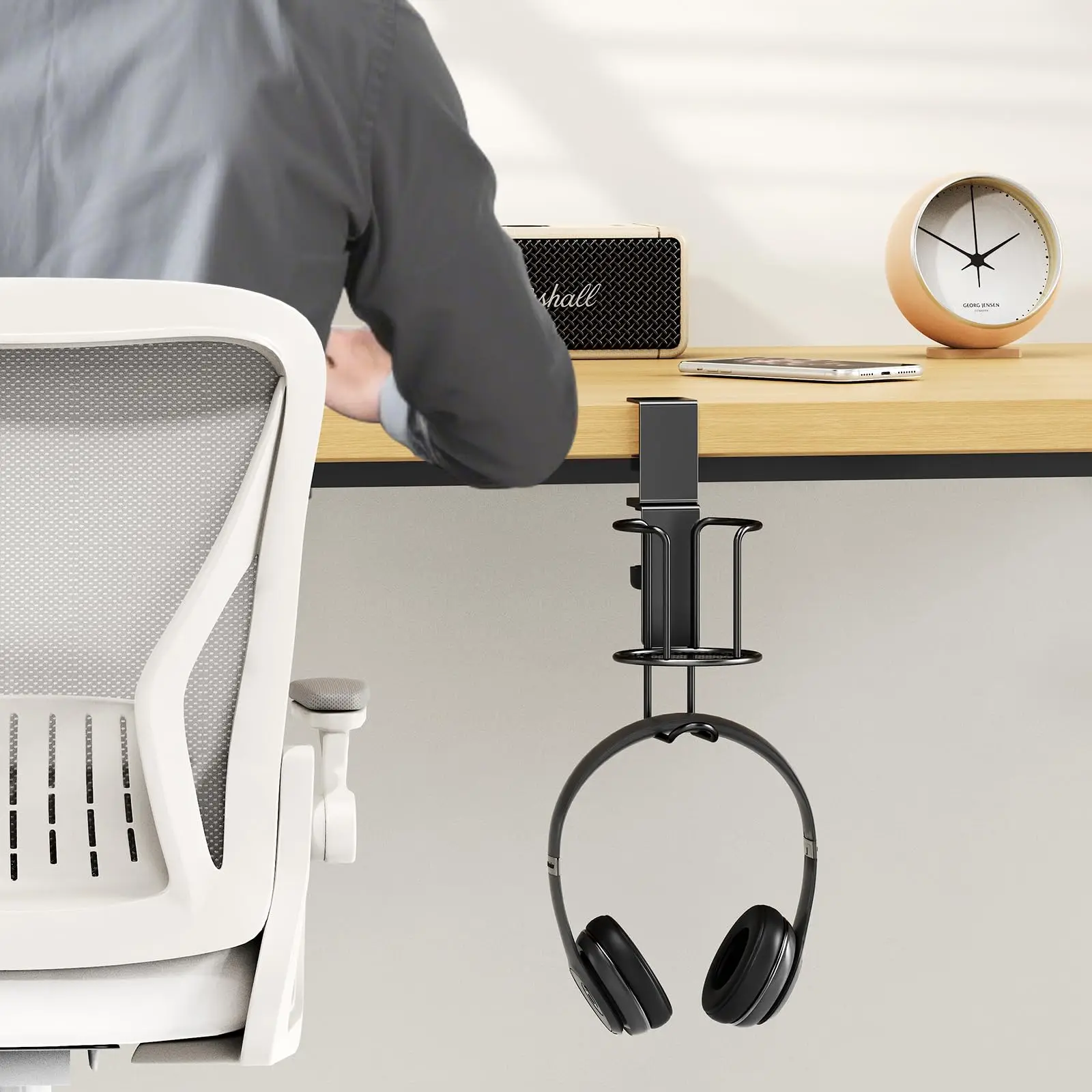 Soporte para auriculares 2 en 1, sin taladro, soporte para taza de escritorio, abrazadera de brazo mejorada ajustable, soporte para tazas de café, botellas de agua - imagen 2