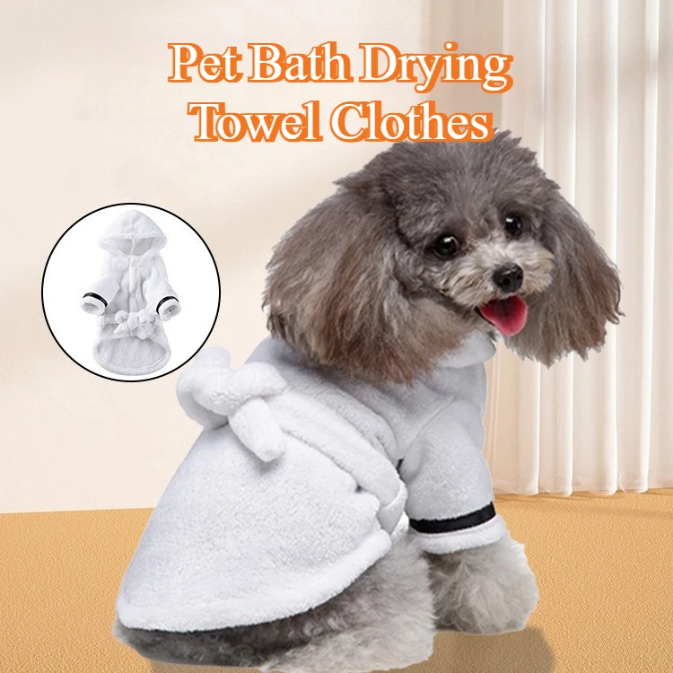 Albornoz para perros con capucha: pijama de secado rápido para mascotas y bata de dormir para gatos, toalla de baño suave para perros pequeños y grandes después de la ducha - imagen 2