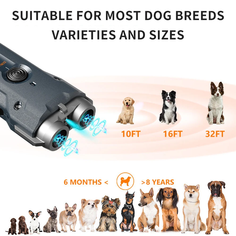 Repelente de perros ultrasónico recargable tipo C, dispositivo de entrenamiento portátil antiladridos, repelente ultrasónico de perros con linterna LED - imagen 5