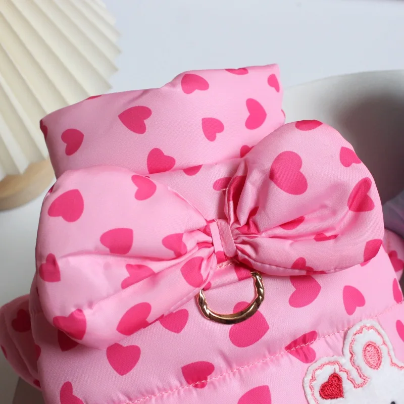 Abrigo con lazo de amor para mascotas, ropa de invierno de tracción para perros pequeños y gatos de peluche, falda gruesa de princesa, ropa para perros y cachorros, Otoño/Invierno - imagen 4