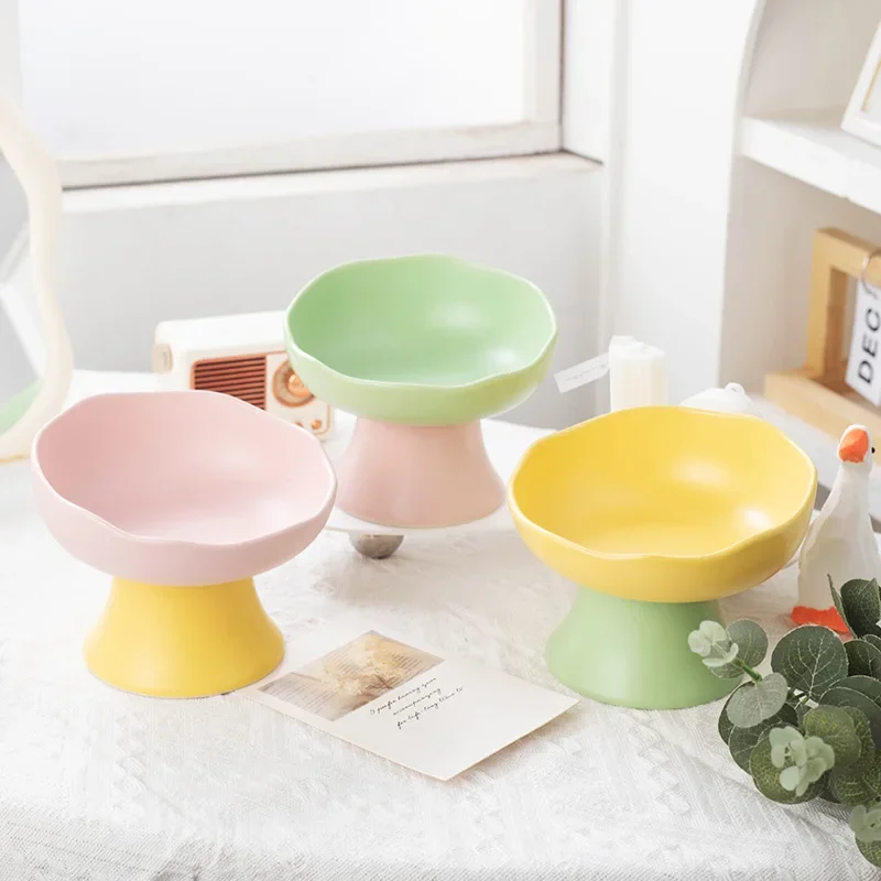 Accesorios bonitos para perros, cuenco de comida para mascotas de cerámica de Color gelatina, gran capacidad, protección del cuello del pie alto, alimentador duradero y seguro para perros y gatos - imagen 2