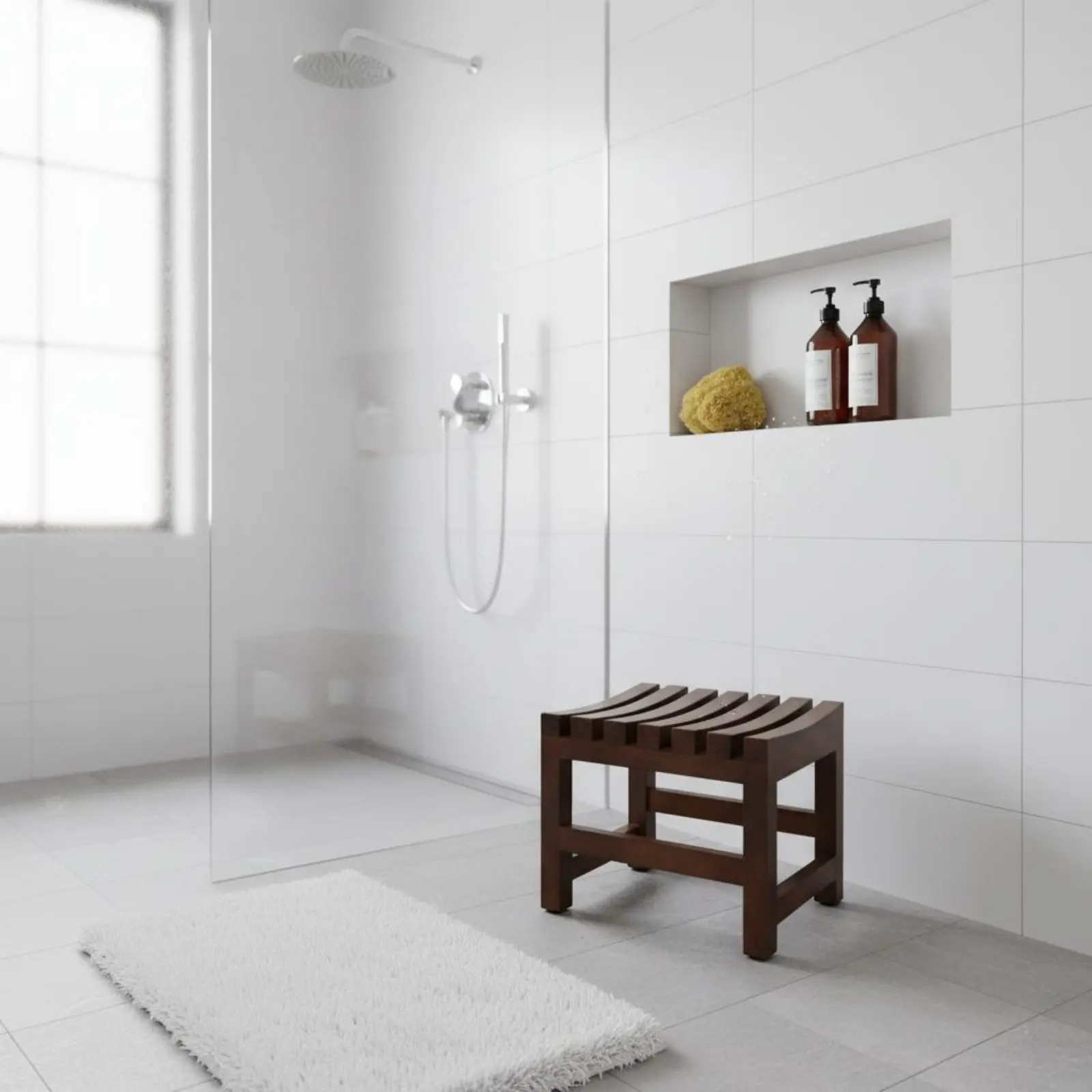 Taburete de Ducha de Madera Maciza Impermeable y Resistente - imagen 2
