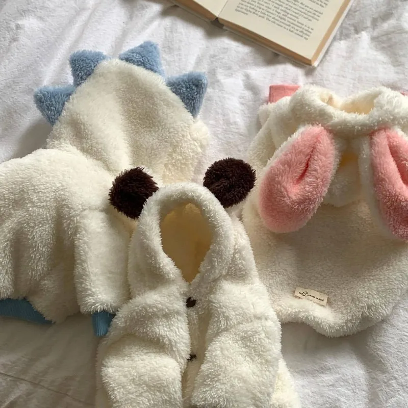 Ropa de alta calidad para otoño e invierno para mascotas, ropa cálida para gatos, abrigo con Orejas de conejo de peluche, suministros suaves y cálidos para mascotas, chaquetas para cachorros