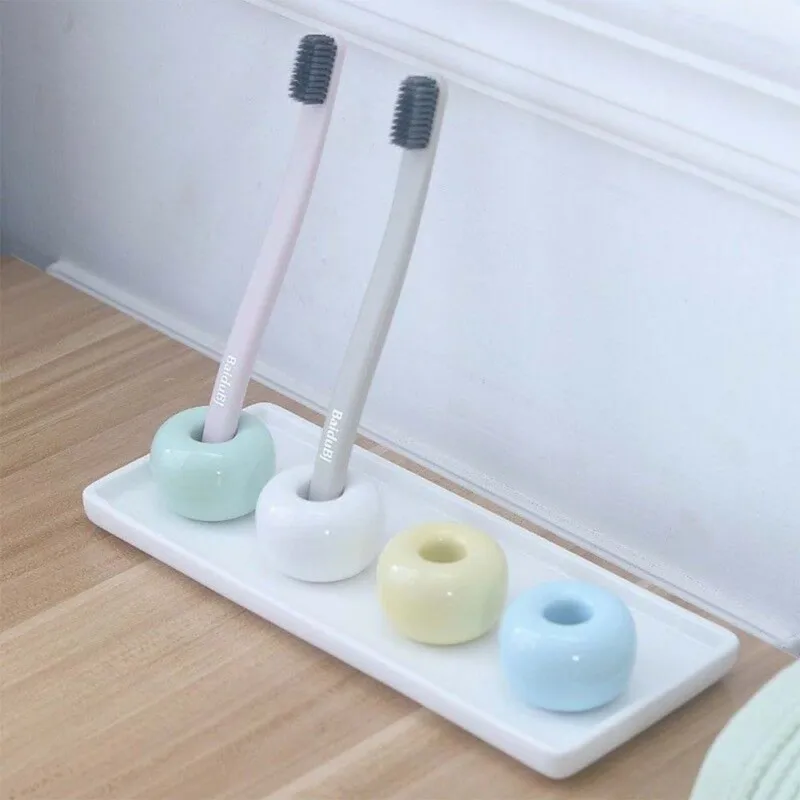 Mini soporte de cerámica para cepillos de dientes, accesorios de almacenamiento para el baño, marco Base para cepillos de dientes, estante de almacenamiento - imagen 2