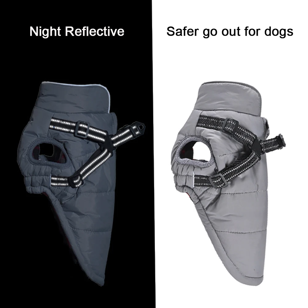 Chaqueta cálida de lana para perro, abrigo impermeable con arnés para perros grandes, trajes de Chihuahua para Bulldog Francés, Invierno - imagen 5