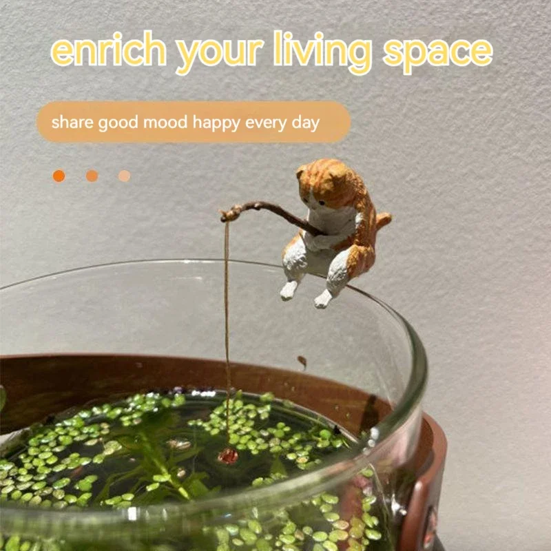 Decoración creativa para acuario, accesorios para pecera, 10 estilos, gato pequeño de pesca, adorno de paisajismo, bricolaje - imagen 3